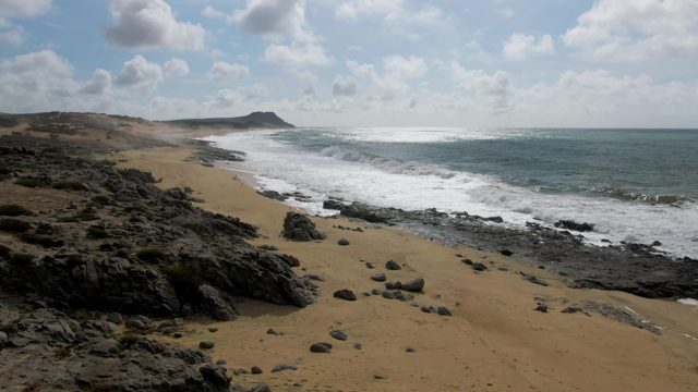 PUNTA GORDO EAST CAPE BCS MEXICO-2022: Waves Breaking on Sandy and Rocky Shore