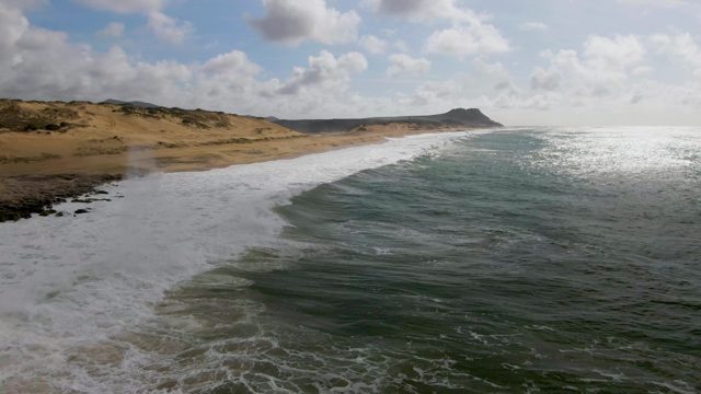 PUNTA GORDO EAST CAPE BCS MEXICO-2022: Waves Crashing on Sandy Shore with Dunes