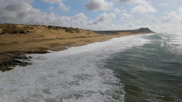 PUNTA GORDO EAST CAPE BCS MEXICO-2022: Waves Crashing on Sandy Beach with Dunes