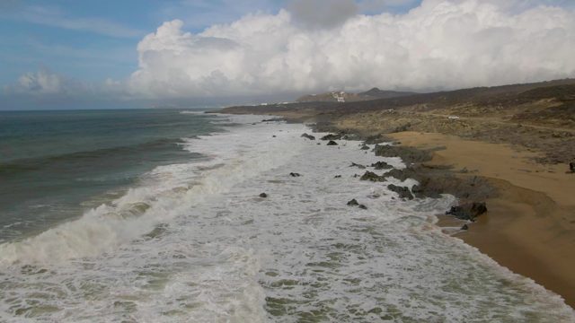PUNTA GORDO EAST CAPE BCS MEXICO-2022: Waves Crashing on Rocky Beach Shoreline