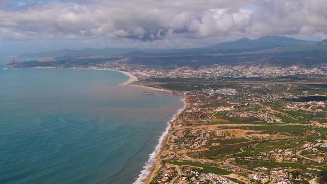 BUZZARDS EAST CAPE LOS CABOS BCS MEXICO-2022: Coastal Town, Sandy Beach, and Ocean From Above