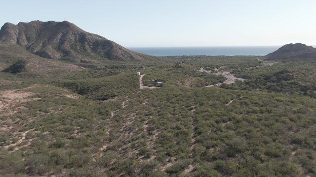 CABO PULMO BCS MEXICO-2022: Car Traveling Along Coastal Hillside Road