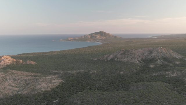 CABO PULMO BCS MEXICO-2022: Hilly Coastal Landscape with Ocean and Greenery
