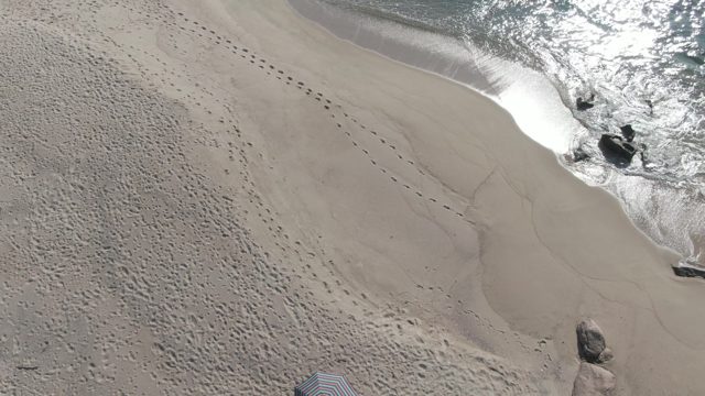 BUZZARDS EAST CAPE LOS CABOS BCS MEXICO-2022: Sandy Beach with Footprints and Ocean Waves