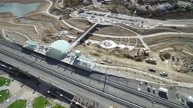 HIDDEN LAKE COLORADO-2016: Aerial Shot of Train Station with Connection to Car Park