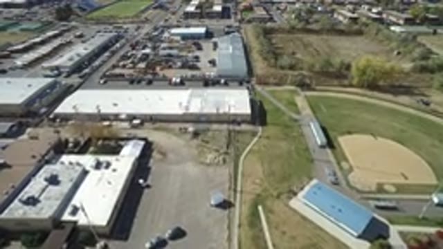 HIDDEN LAKE COLORADO-2016: Aerial Shot Of An Industrial Estate Vehicles Parked