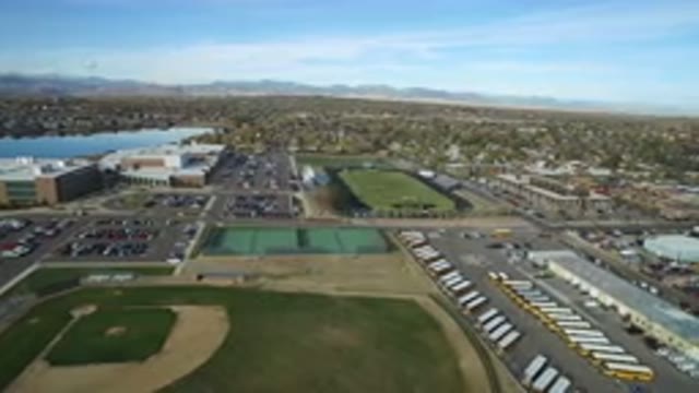 HIDDEN LAKE COLORADO-2016: Overhead View Of City And Baseball Field On Clear