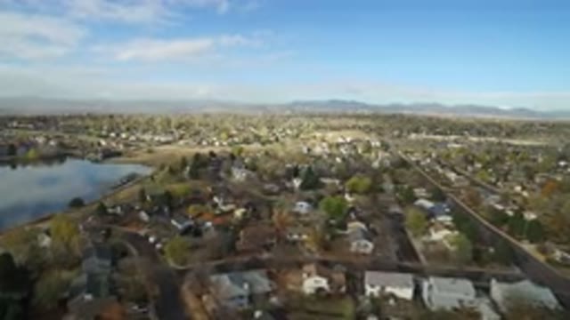 HIDDEN LAKE COLORADO-2016: Slow Moving Aerial View Of A Residential Area With A