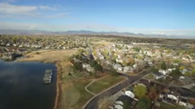HIDDEN LAKE COLORADO-2016: Panoramic Landscape of Lake, Streets, Docks and Mountains