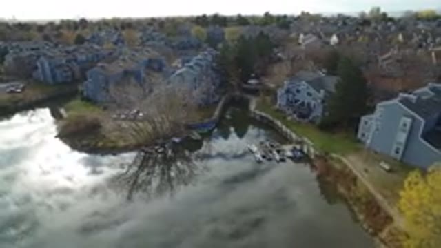 HIDDEN LAKE COLORADO-2016: Aerial View Of Nice Grey Houses Lakefront Properties