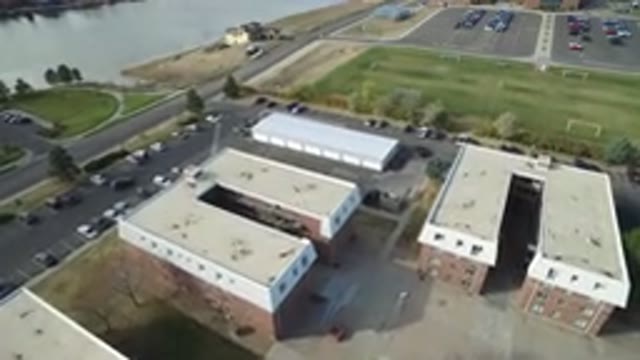 HIDDEN LAKE COLORADO-2016: An Aerial View Of A City Parking Lot Beside The