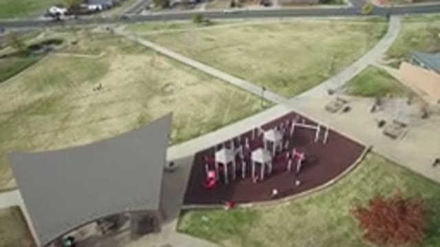 HIDDEN LAKE COLORADO-2016: Aerial View Of A City Park With Playground Equipment