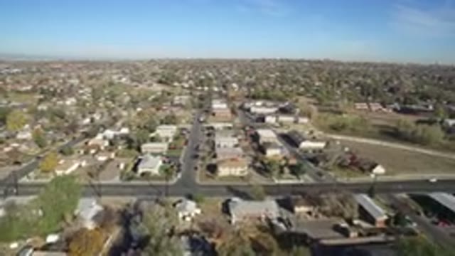HIDDEN LAKE COLORADO-2016: Drone Captures Aerial View Of City Showing Traffic