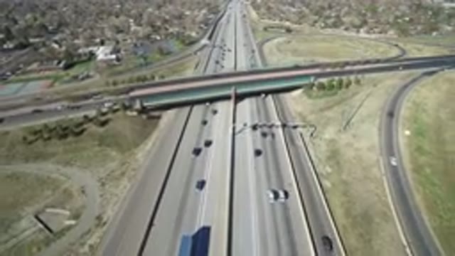 HIDDEN LAKE COLORADO-2016: Flyover Of A Busy Road Crossing A Main Road