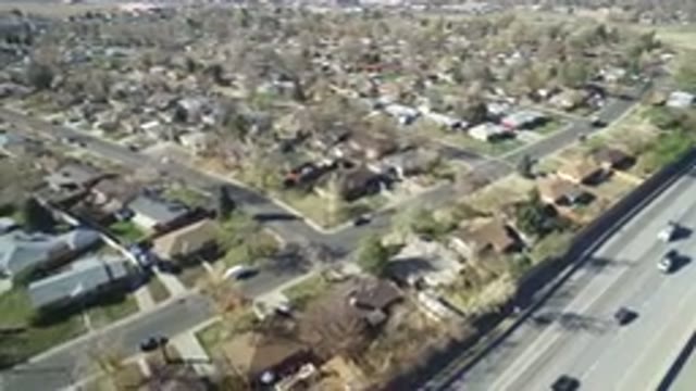 HIDDEN LAKE COLORADO-2016: Drone Shot Of Dense Green Residential Neighborhood
