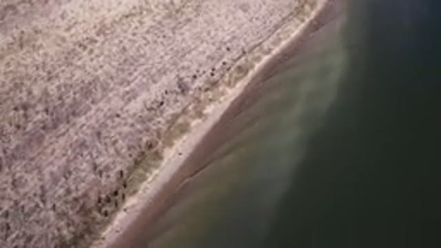 HIDDEN LAKE COLORADO-2016: Aerial View Of An Empty Shoreline Adjoining A Large