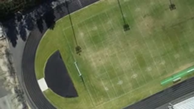 WESTMINSTER COLORADO-2016: Aerial Daytime View Of Football Track Field With Yard Markings