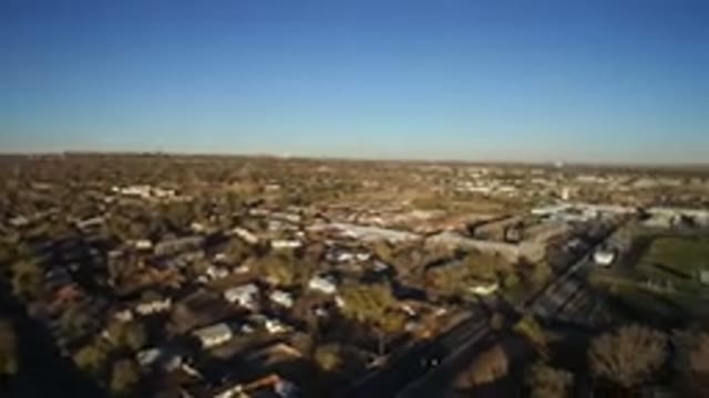 WESTMINSTER COLORADO-2016: Aerial View of Suburb, Houses, Streets, Field, Trees, and Lake