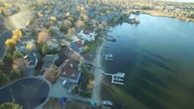 WESTMINSTER COLORADO-2016: Aerial View Of Houses With Docks Along A Small Lake