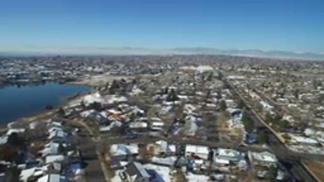 HIDDEN LAKE COLORADO-2016: Daytime Aerial View Of Urban Neighborhood Near Lake