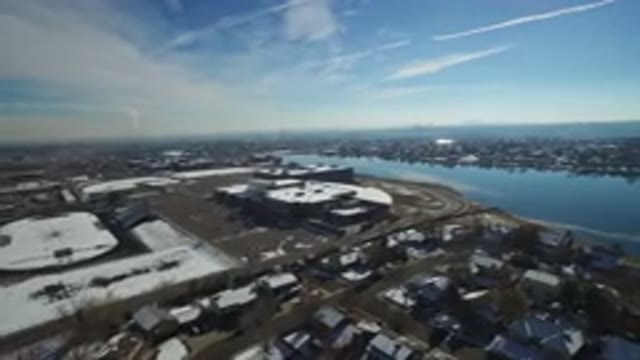 HIDDEN LAKE COLORADO-2016: Houses Buildings And Sports Arena Located Next To A River
