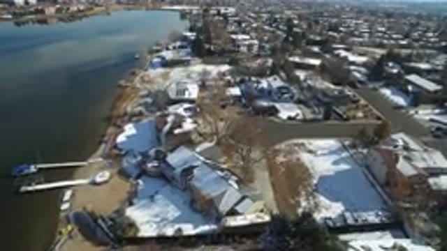 HIDDEN LAKE COLORADO-2016: Daytime Aerial View Of Urban Waterfront Properties In
