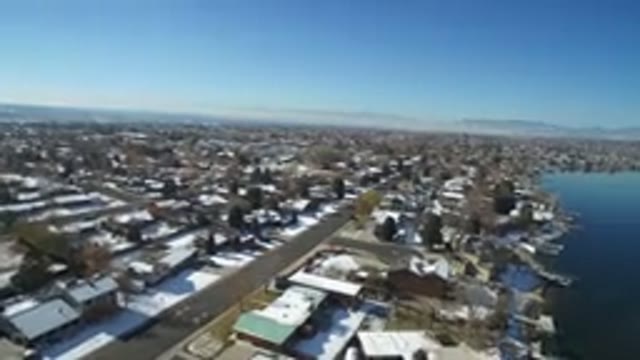 HIDDEN LAKE COLORADO-2016: Overhead View Of An Urban Area Near A Small Body Of Water