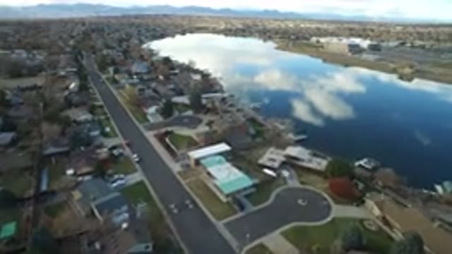 WESTMINSTER COLORADO-2016: Aerial View of Neighborhood With Houses Near a Big Lake