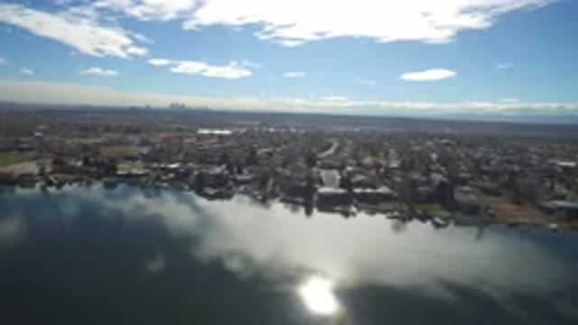 WESTMINSTER COLORADO-2016: Beautiful Aerial View Of Lakeside Town With Water