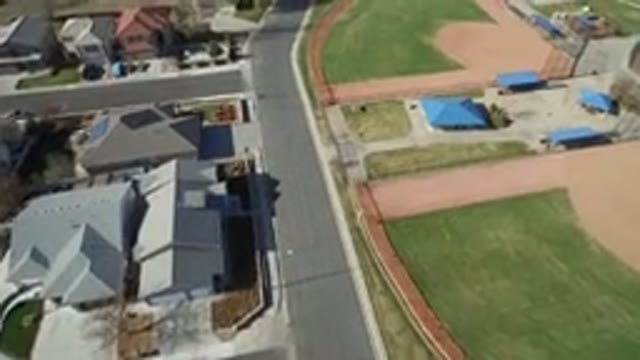 WESTMINSTER COLORADO-2016: Flyover Footage Of Empty Baseball Diamonds Abutting A