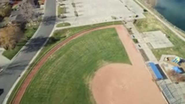 WESTMINSTER COLORADO-2016: Aerial View Of A Green Grassy Baseball Field