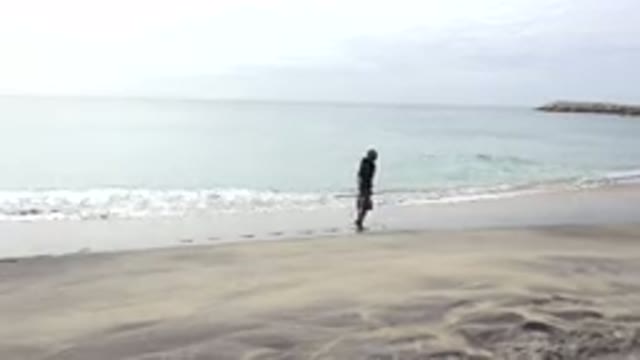 SAN JOSE DEL CABO MEXICO-2017: Man Walking Leisurely On The Shore Of A Beach In