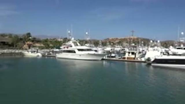 SAN JOSE DEL CABO MEXICO-2017: Panoramic View Of Calm Marina With Several Large Boats