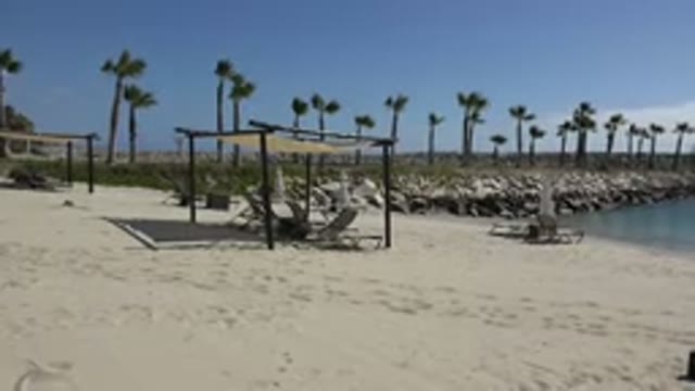 SAN JOSE DEL CABO MEXICO-2017: A Beautiful Beach With Palm Trees and Arm Chairs