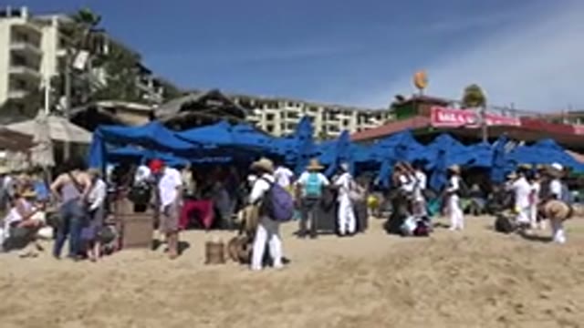 CABO SAN LUCAS MEXICO-2017: People Gathered Along Side Beach Side Market