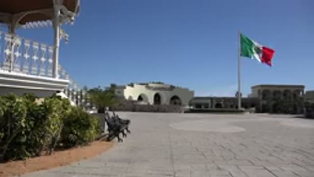 LOS CABOS MEXICO-2017: White Square With Lots Of Plants And Flowers And With A