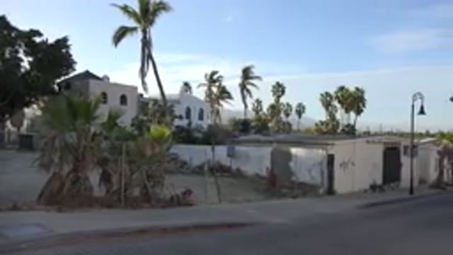 LOS CABOS MEXICO-2017: Houses And Car Amid Trees In A Calm And Quiet Street
