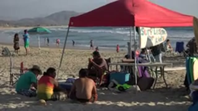 LOS CABOS MEXICO-2017: A Group Of Local Residents Setting Up To Provide Surf Lessons
