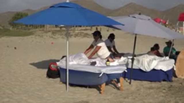 LOS CABOS MEXICO-2017: A View From The Beach With A Bunch Of Colorful Umbrellas