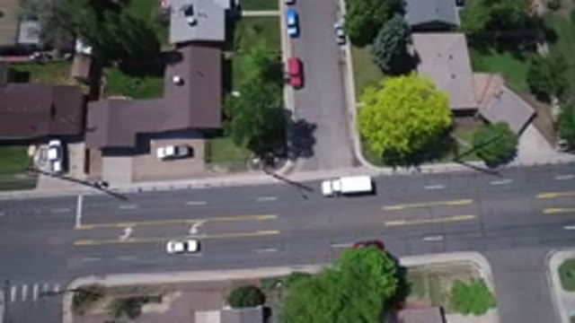 WESTMINSTER COLORADO-2017: Aerial Shot of Houses, Gardens, and Road with Traffic