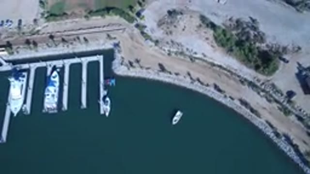 PLAYITA BCS MEXICO-2017: Aerial View of Boats Parked on Sandy Shore by the Sea