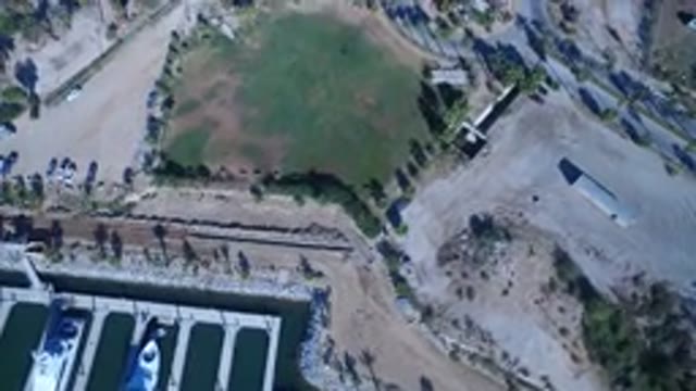 PLAYITA BCS MEXICO-2017: Drone Shot Marina With Yacht Open Green And Grassy