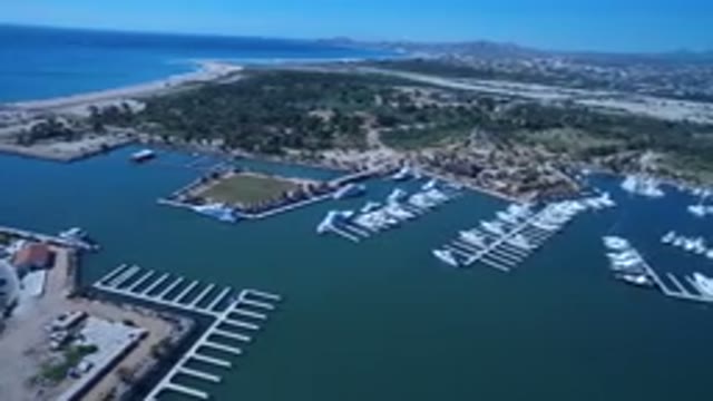 SAN JOSE DEL CABO MEXICO-2017: Aerial Flyover Of The Bay With Docked Boats