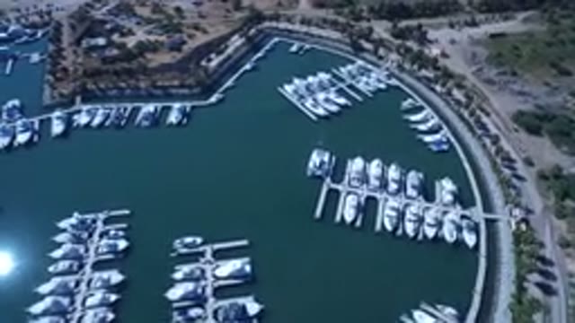 SAN JOSE DEL CABO MEXICO-2017: An Overhead Drone Shot Showing A Pier With Yachts And Boats Docked