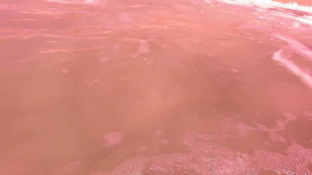 SAN JOSE DEL CABO BCS MEXICO-2023: Pink Water Surface with Hand and Object Reflections