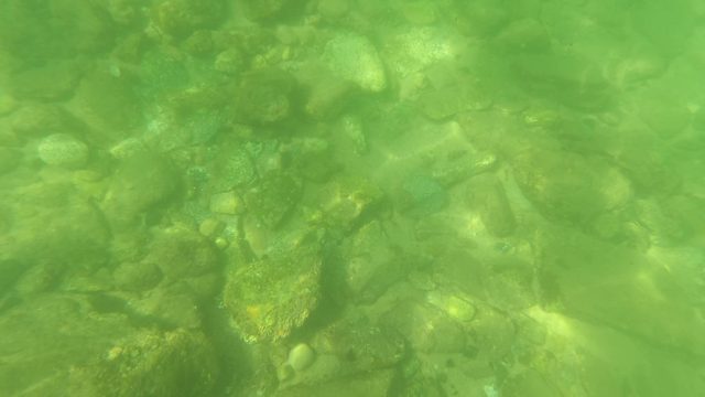 SAN JOSE DEL CABO BCS MEXICO-2023: Underwater Riverbed with Clear Water and Mossy Rocks
