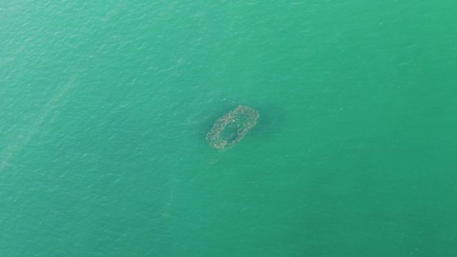 BUZZARDS BEACH EAST CAPE BCS-2023: Circular Aquaculture Net Floating in Turquoise Water