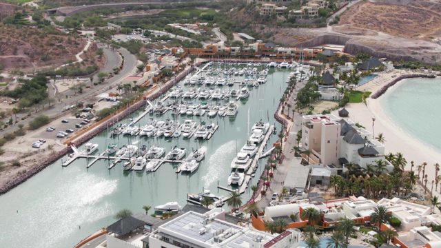 LA PAZ BCS-2023: Marina with Boats and Moving Vessel Wake