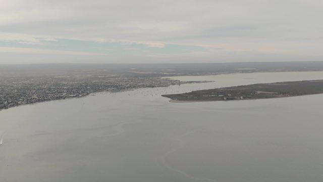 LA PAZ BCS-2023: Boat Moving on Water near City and Island