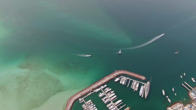 LA PAZ BCS-2023: Boats Navigating Turquoise Waters From Above